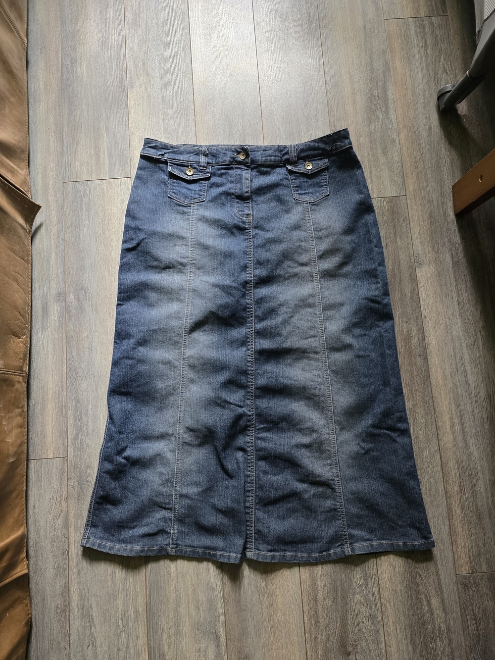 Dark Wash Denim Midi Skirt